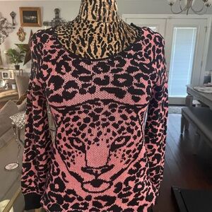 Cotton Emporium Black and Pink Leopard Sweater